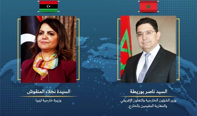 بوريطة و نجلاء المنقوش، وزيرة الخارجية والتعاون الدولي لدولة ليبيا